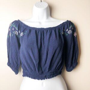 Tramp Embroidered Smocked Crop Top